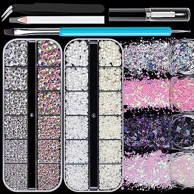 Round Flatback Face Gems Kit (Colorful) for Makeup with Quick Dry Glue +  Brush + Tweezer, Nail Art Rhinestones Mixed Color Iridescent Chameleon  Glass