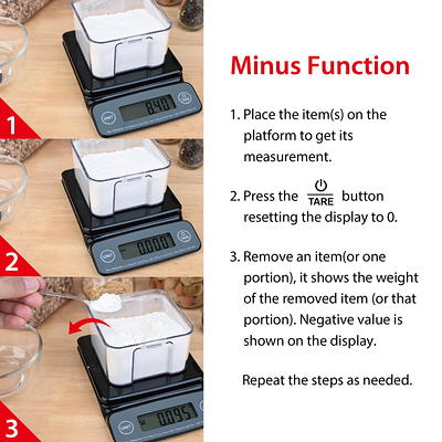 KitchenTour Digital Kitchen Scale - 3000g/0.1g High Accuracy Precision  Multifunction Food Meat Scale with Back-Lit LCD Display(Batteries Included)