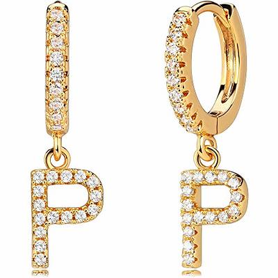 Letter Hoop Earrings, Hoop Earrings cz Letter Charm