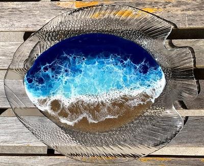 Personalized Ocean Waves Glass Cutting Board Glass Charcuterie