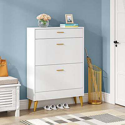 BYBLIGHT Lauren White Shoe Cabinet With Doors, Entryway Shoe