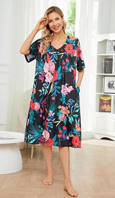 Bloggerlove Nightgowns for Women Soft Cotton Sleepwear Floral House Dress  Short/Long Sleeve Comfy Night Dress for Ladies