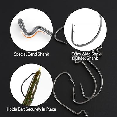 50Pcs Fishing Offset Worm Hooks High Carbon Steel EWG Hooks for Bass Fishing  Worm Hooks Wide Gap Barbed Shank Saltwater