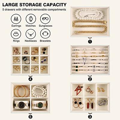 Voova Jewelry Box Organizer for Women Girls, 2 Layer Large Men Jewelry  Storage Case, PU Leather Display Jewellery Holder with Removable Tray for