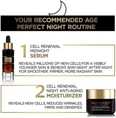 L'Oreal Paris Age Perfect Cell Renewal Midnight Anti-Aging Face Serum with  Patented Antioxidant, Smooth Wrinkles, Firm, Revitalize + Eye Cream Sample