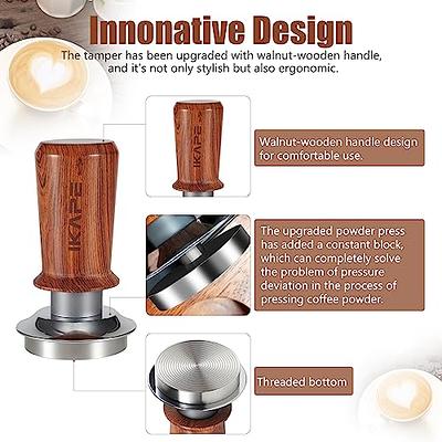 54mm Espresso Tamper for Breville Espresso Machine Accessories Adjustable  Depth and Spring Loaded Design Wooden Calibrated Tamper 53.3mm 