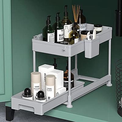 Iirios Under Sink Organizers and Storage, Height Adjustable 2-Tier Bathroom  Cabinet Organizer, Metal Bathroom Sink Organizer with 4 Hooks, Multi-use