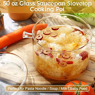 Glass Simmer Pot 1.5L Glass Saucepan with Cover Glass Cookware for Stovetop