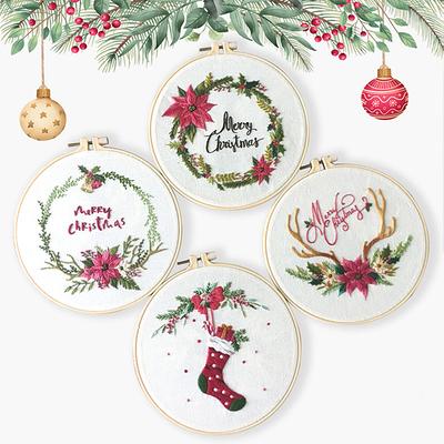 Customized Christmas Hoop Art Cotton White Floral Embroidery For Him/Her  Gifts