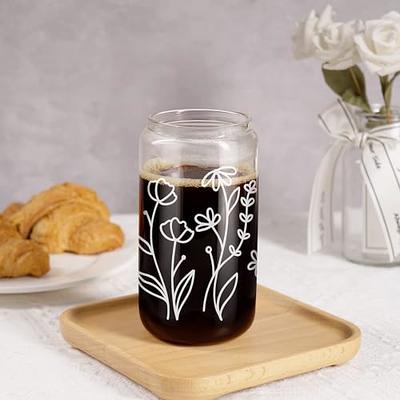  Coolife Retro Daisy Glass Cup - 16 oz Drinking Glass Cups  w/Bamboo Lids Straws, Iced Coffee Cup, Cute Glass Tumbler for Coffee  Smoothie Beer - Unique Christmas, Birthday Gifts for Women