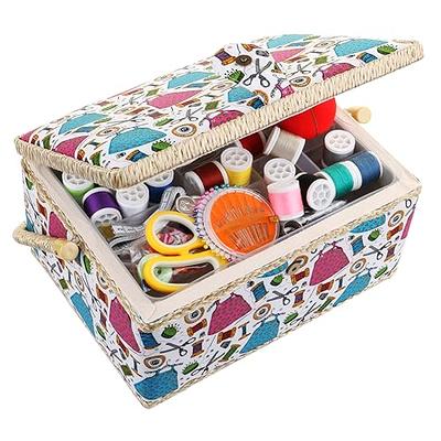 Medium Sewing Basket Sewing Storage and Organizer with Complete Sewing Kit  Accessories Included, Wooden Sewing Box Kit with Removable Tray and Tomato