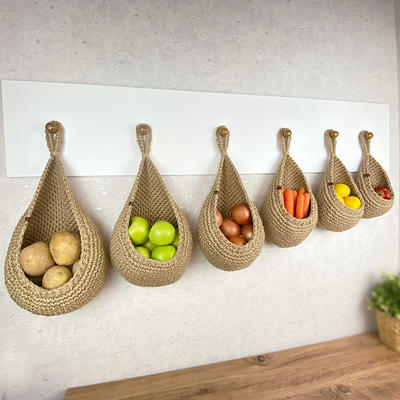 Hanging Wall Baskets, Vegetable Baskets, Jute Hanging Fruit Baskets, Rustic  Baskets Set, Storage Baskets, Jute Kitchen Baskets 