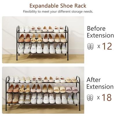  AOODA Long 2 Tier Shoe Rack for Closet Metal Wide Stackable Shoe  Storage Organizer for Entryway, Bedroom, Floor, 18-Pairs Low Shoe Shelf,  Black : Home & Kitchen