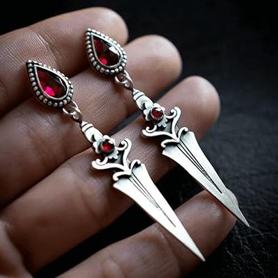 Sword Drop Earrings for Women Silver Dagger Cross Earring Ruby Stud Tassel  Pendant Earring Punk Gothic Knife Spike Earrings Vintage Prom Jewelry Gift  (Silver) - Yahoo Shopping