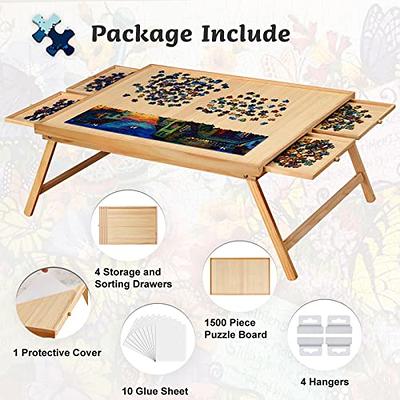 Iker 500 Pieces Wooden Puzzle Board with LED Light, Jigsaw Puzzle Table with Folding Legs, Cover and 4 Drawers for Puzzle Storage, Size: 500 Pcs