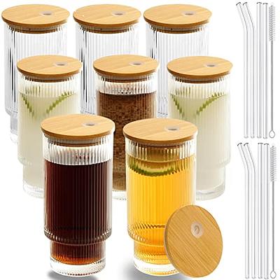  Finew 8PCS Drinking Glasses with Bamboo Lids and