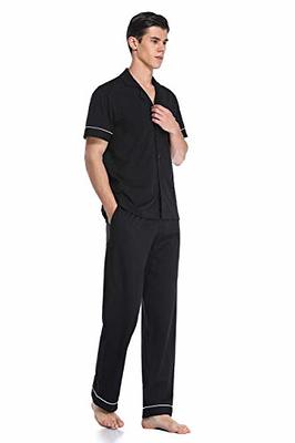 COLORFULLEAF Men's 100% Cotton Pajamas Set Button Down Sleepwear Short  Sleeve and Long Pants Pjs (Black,XL) - Yahoo Shopping