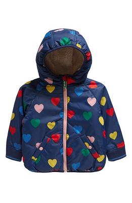 Mini Boden Kids' Star Print Longline Padded Coat, Navy Foil