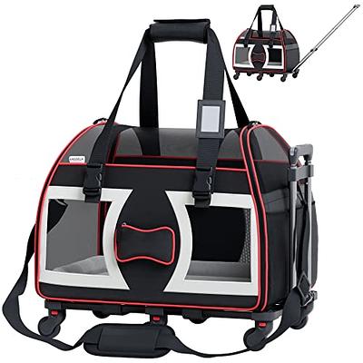 Double Compartment Pet Carrier with 2 Removable Hammocks-Brown | Costway