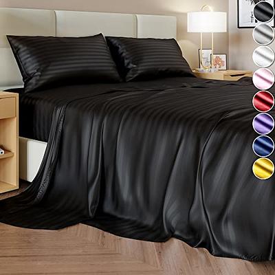 PiccoCasa Satin Sheet Set 4 Pcs Polyester Silky and Soft Sheets Black Queen  - Walmart.com