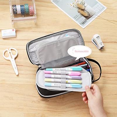 Sooez Large Pencil Case,Big Capacity Pencil Bag with 3 Compartments,Cute  Canvas Pencil Pouch Organizer with Zipper, Portable Stationery Pen Bag,  Cute