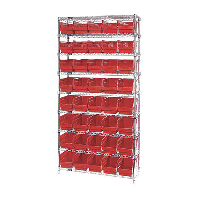 Quantum Storage Single Side Wire Chrome Shelving Unit with 40 Bins — 36Inch  W x 12Inch D x 74Inch H, Red, Model WR9-202RD - Yahoo Shopping