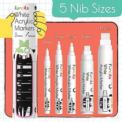 Funcils 5 Acrylic Black Paint Pen - Fine Tip, Thin Point & Jumbo