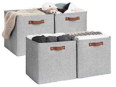 StorageWorks Storage Baskets for Shelves, Rectangular Closet Organizers  with Handles, Foldable Closet Storage Baskets for Utility Room, 3-Pack, Gray