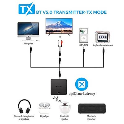 TROND Bluetooth 5.0 Transmitter Receiver, Bluetooth Adapter for TV, 2-in-1  Wireless Audio Transmitter for PC MP3 Gym Airplane, Bluetooth Receiver for