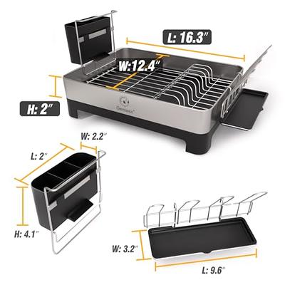 Genteen Dish Drying Rack, 2 Tier Stainless Steel Dish Rack with Drainboard  and Rotatable Spout, Dish Drainers for Kitchen Counter with Utensil, Glass