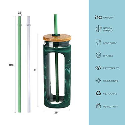 Kodrine 24 oz Glass Tumbler Water Bottle with Straw and Lid, Wide