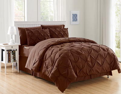 8 Piece Comforter Set Bag Pintuck Design, Bed Sheets, 2 Pillowcases, 2  Shams Down Alternative Full/Queen, Chocolate - Yahoo Shopping