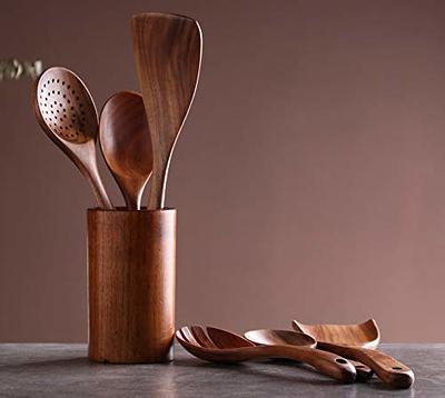 Kitchen Utensils Set, NAYAHOSE Wooden spoons for Cooking Non-stick Pan  Kitchen Tool Wooden Cooking Spoons and Wooden utensil storage wooden barrel  - Yahoo Shopping