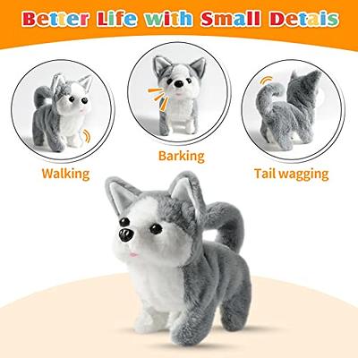 Marsjoy Husky Walking and Barking Puppy Dog Toy with Control Leash,Realistic Wagging Tail Robot Interactive Musical Dancing Animated