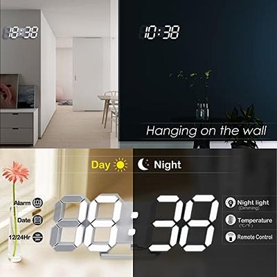 Large LED Digital Wall Clock with Temperature Humidity Date Display Alarms  Clock 12/24Hour Mode Battery Powered Table Clock