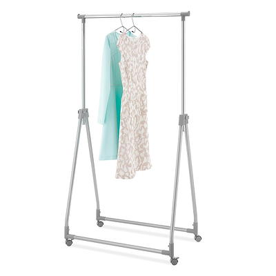 Mainstays 2 Tier Adjustable Chrome Garment Rack with Silver Metal and White  Rod 