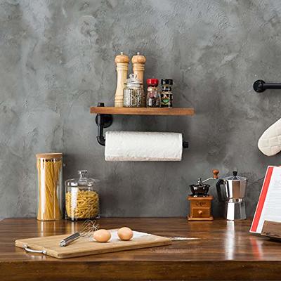 Rustic Burnt Wood & Metal Pipe Shelf with Towel Rack