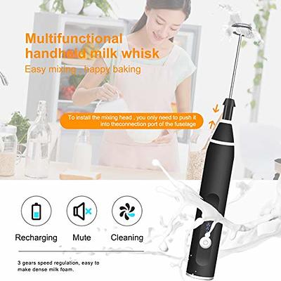 Milk Frother Handheld - Rechargeable Foam Maker with 16 Pcs Art Stencils, 3  Speeds Electric Egg Beater, Stainless Coffee Frother with 3 Whisks for