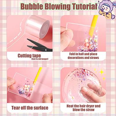  Nano Tape Bubble Kit, (9.84ft × 2inch) Nano Tape Elastic Bubble  Balloons with 10pcs Straw, Glitter and Stickers, Elastic Bubble DIY Craft  Kit Party Favors Gifts for Girls Boys.(Glitter Blue Pink) 
