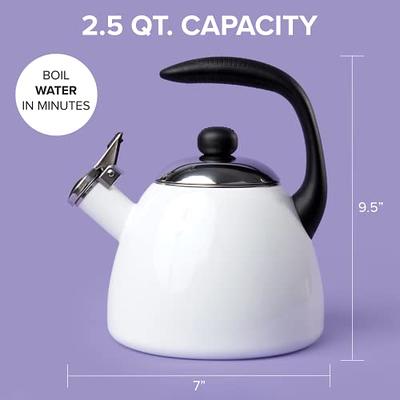  Farberware Luna Water Kettle, Whistling Tea Pot, Works For All  Stovetops, Porcelain Enamel on Carbon Steel, BPA-Free, Rust-Proof, Stay  Cool Handle, 2.5qt (10 Cups) Capacity (Black): Home & Kitchen