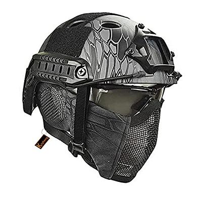 Integrated Tactical Airsoft Painball Full Face Protection, PJ Helmet F22,  with Removable Steel Mesh Mask and Goggles