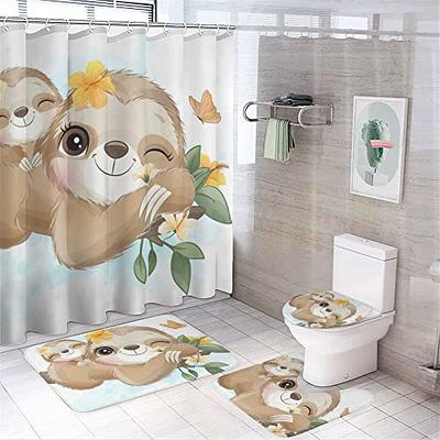 Gibelle 4 Pcs Bathroom Shower Curtain Set with Non-Slip Rugs, Toilet Lid  Cover and Bath