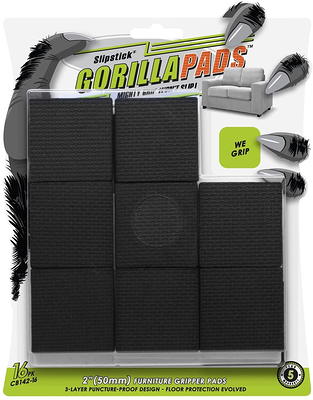 GorillaPads Non Slip Furniture Pads/Floor Grippers (Set of 8 Floor Protectors) Pre-Scored to Cut to Multiple size, 4 inch Square, Black, CB140-8