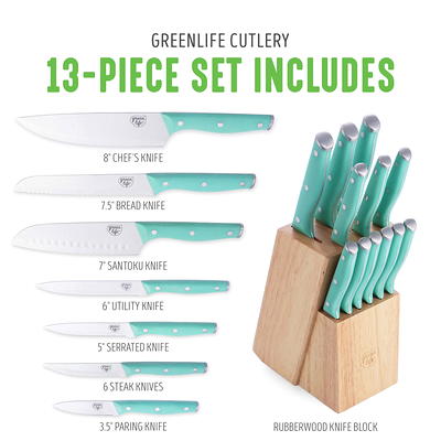 GreenLife Cutlery Stainless Steel Knife Set, 13 Piece with Knife Block,  Turquoise - Yahoo Shopping