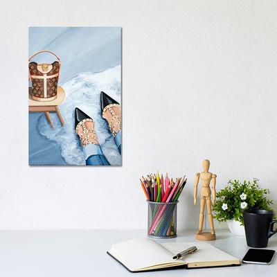 Framed Canvas Art (Champagne) - Designer Stiletto Nails Featuring Gucci, Louis Vuitton, Chanel, Fendi, and Hermes by Julie Schreiber ( Fashion > Fendi