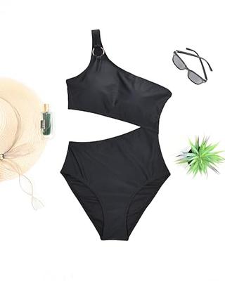 1 Piece One Shoulder Swimsuit, Color Block Cutout Bikini Fashion Soft  Breathable For Women For Beach Pool Party Black L 