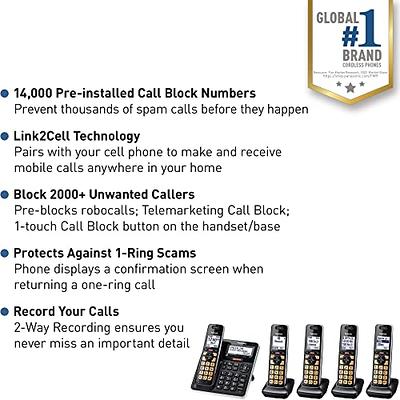 Panasonic Cordless Phone with Advanced Call Block, One-Ring Scam Alert, and  2-Way Recording with Answering Machine, 3 Handsets - Black