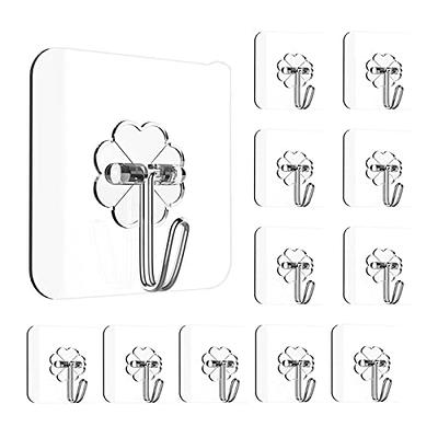 Honmein 6 Pcs Adhesive Wall Hooks for Hanging - Waterproof Shower Hooks,  Heavy Duty Towel Hooks for Bathrooms, Kitchens, and Offices (Silver) 