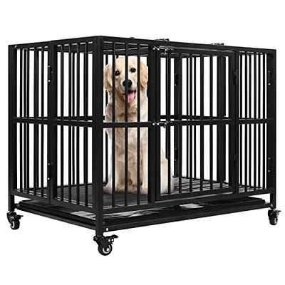 Foldable Heavy Duty Dog Crate on Wheels w/ Tray for Medium and Large Dogs