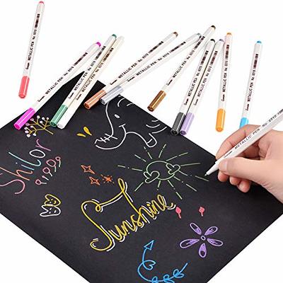 Sunshilor Metallic Markers Fine Point Metallic Marker Pens for Black Paper, Art Rock Painting, Easter Egg, Halloween Pumpkin, Card Making, Metal, Cera